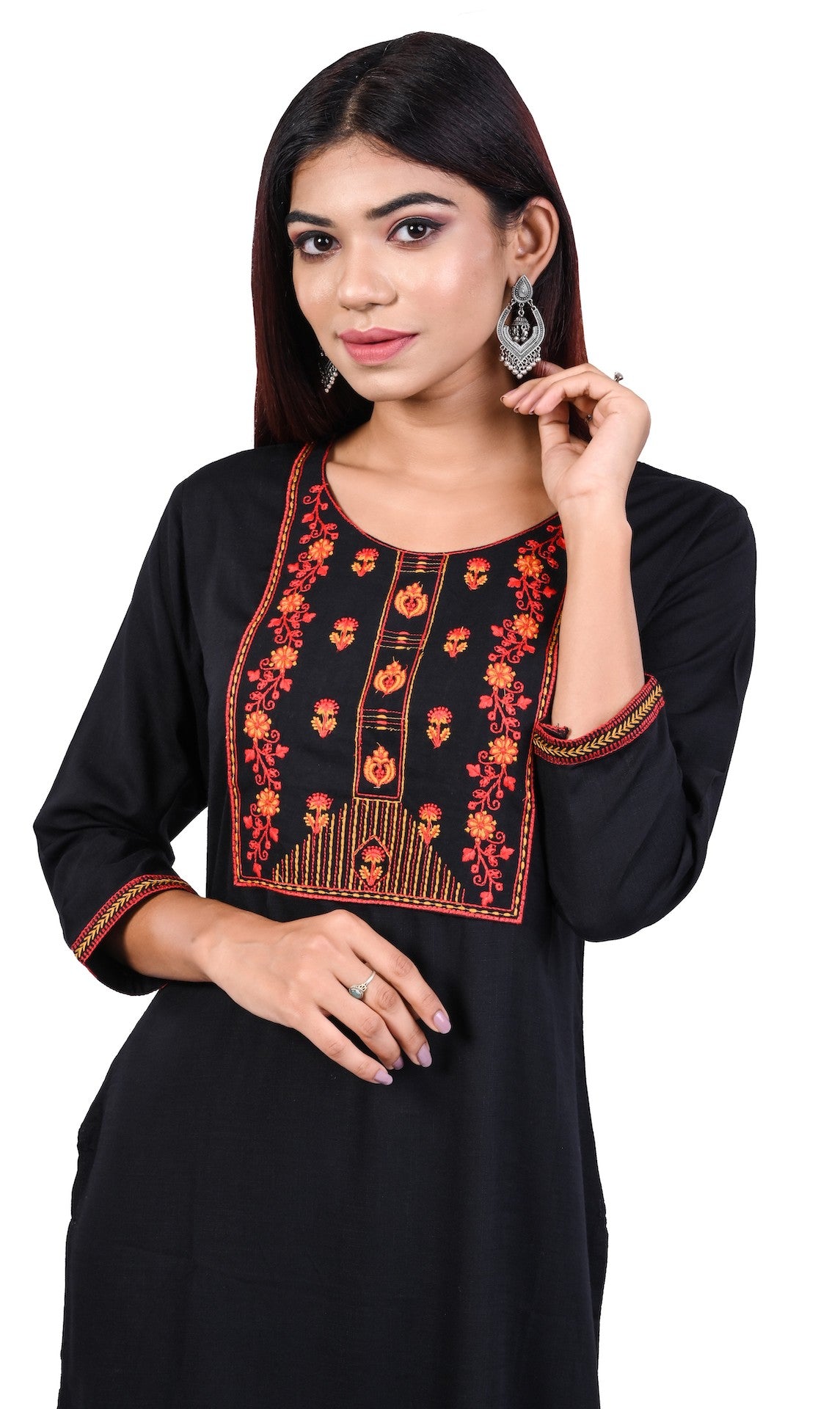 J'TTON Rayon Embroidered Straight Kurti (Pari)