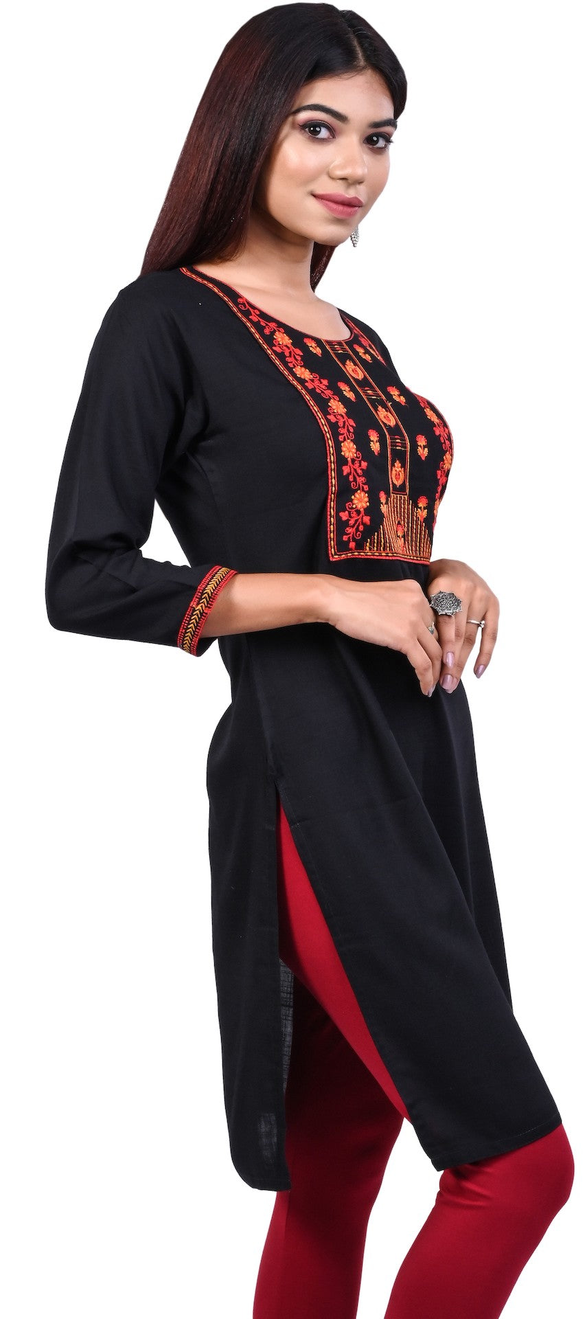 J'TTON Rayon Embroidered Straight Kurti (Pari)