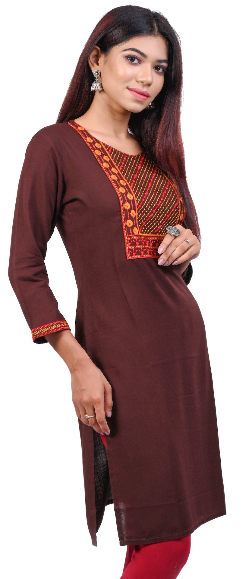 J'TTON Rayon Embroidered Straight Kurti (Pari)