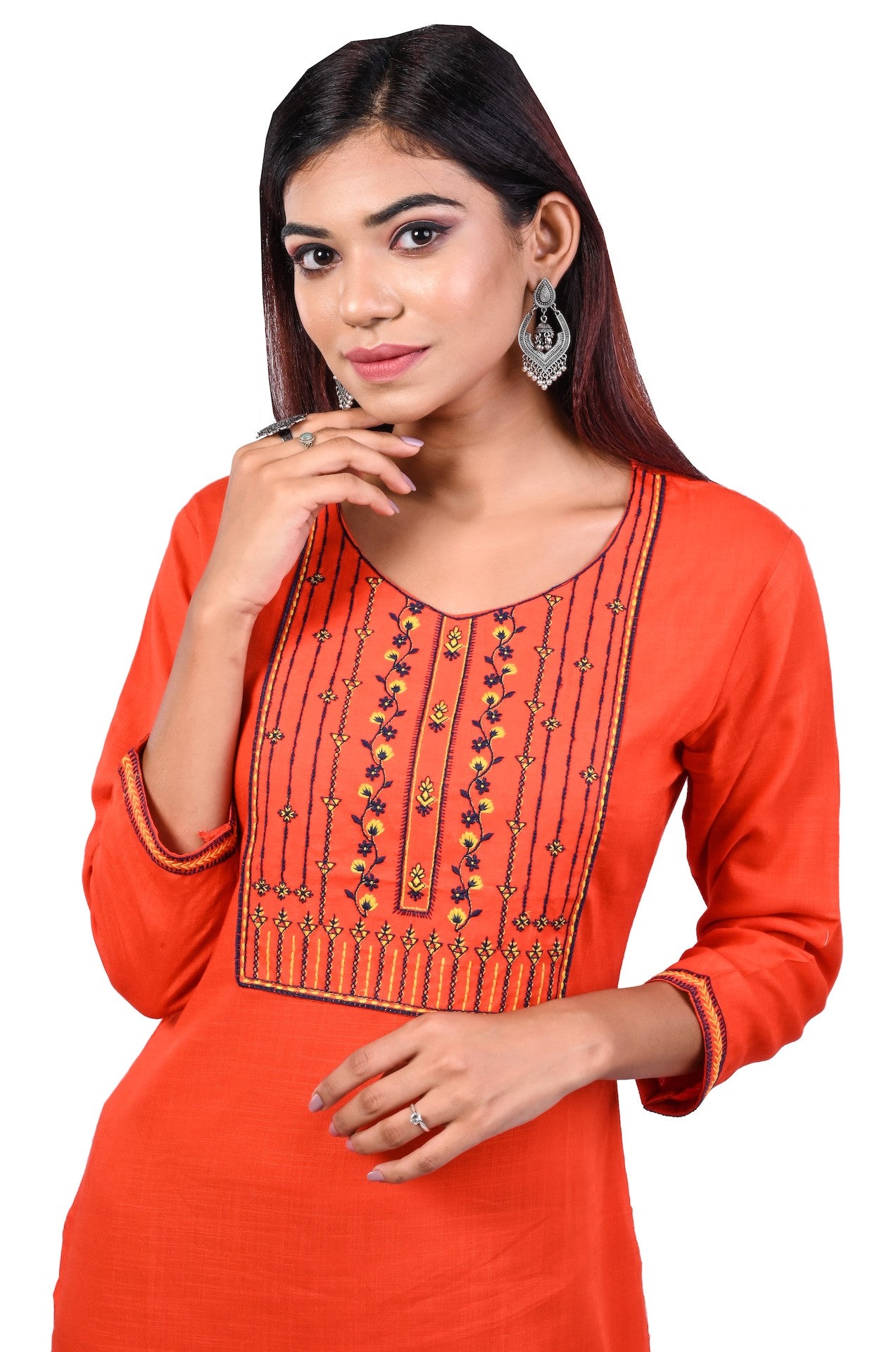 J'TTON Rayon Embroidered Straight Kurti (Pari)