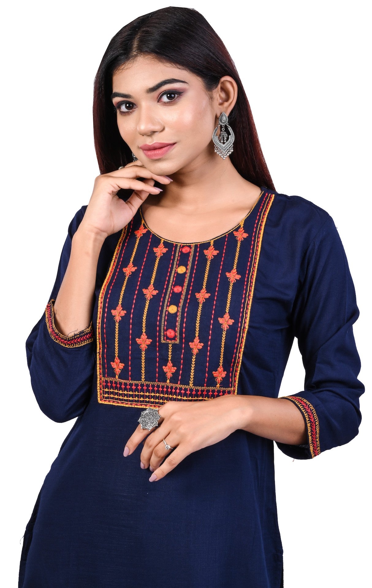 J'TTON Rayon Embroidered Straight Kurti (Pari)