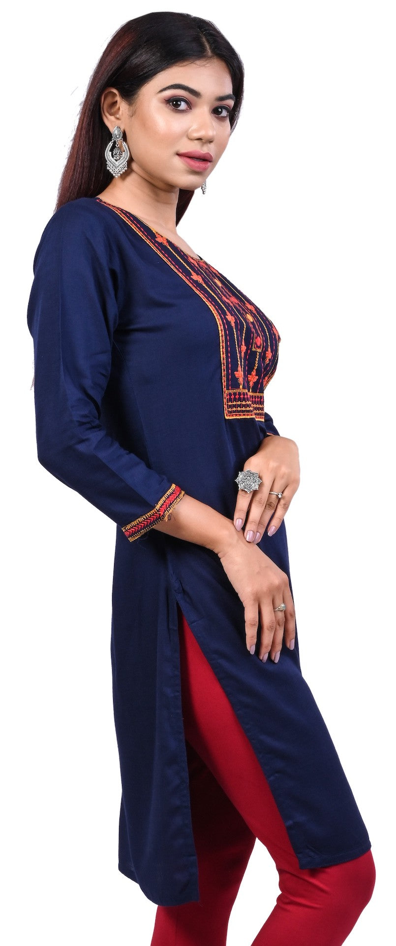 J'TTON Rayon Embroidered Straight Kurti (Pari)